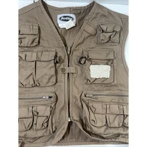 Berkley Fly Fishing Vest Men's L Khaki Tan Pockets Zip Cotton Back Pockets